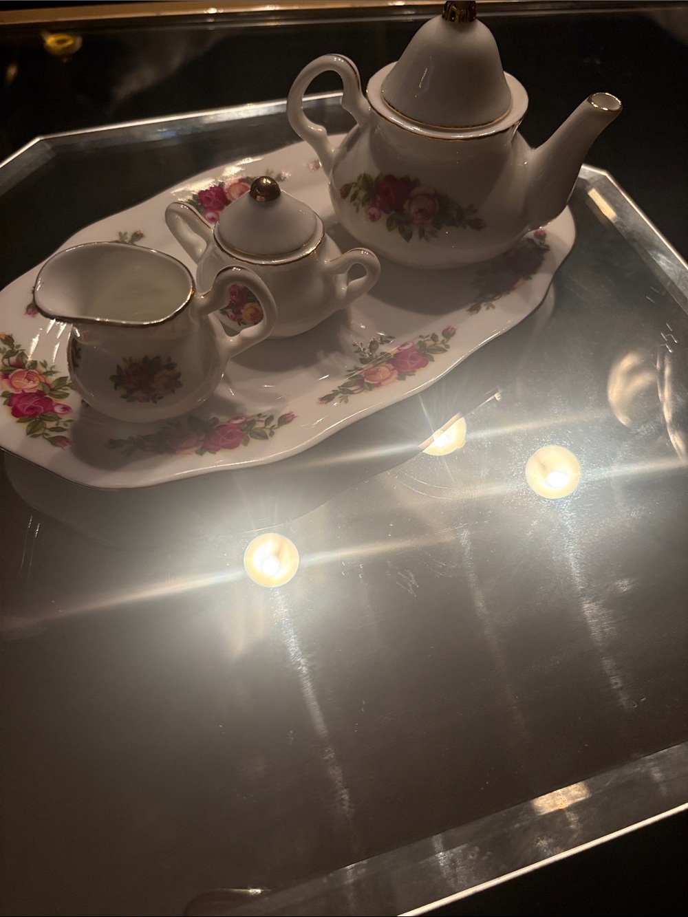 Royal Albert White Porcelain Tea Set with Pink Rose Motif and Gold Trim
